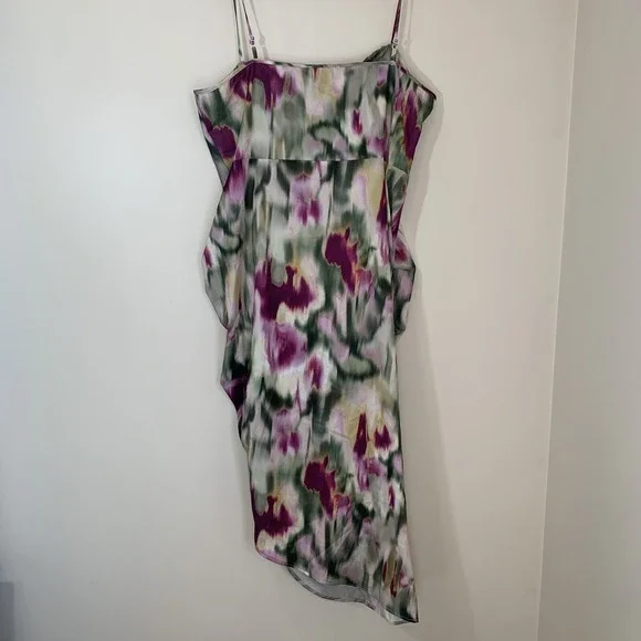 Cider Dress‎ Womens 2XL Watercolor Ruched Retro Disco Satin Midi Romantic - Picture 5 of 9